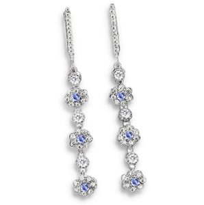 Alluring Natural Unheated Tanzanite White Cubic Zirconia Solid .925 Silver & White Gold Earrings