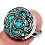 Handmade From Nepal Natural Turquoise Gemstone Tibetan Silver Adjustable Size Ring