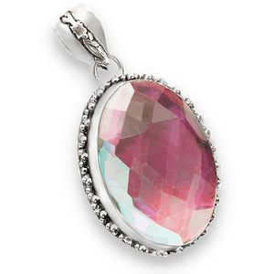 Handmade Aqua Pink Green Fire Topaz Gemstone .925 Sterling Silver Pendant