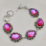 Handmade Pink Mystic Fire Topaz Pear Gemstones .925 Sterling Silver Bracelet