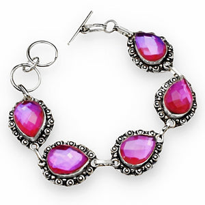 Handmade Pink Mystic Fire Topaz Pear Gemstones .925 Sterling Silver Bracelet