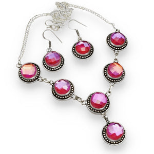 Handmade Pink Mystic Fire Topaz Gemstone .925 Sterling Silver Necklace and Earrings Set