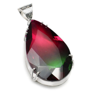 Handmade Bi-Colour Tourmaline Pear Shape Gemstone .925 Sterling Silver Fashion Pendant