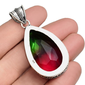 Handmade Bi-Colour Tourmaline Gemstone .925 Sterling Silver Fashion Pendant