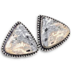 Natural Maligano Jasper Gemstone .925 Sterling Silver Stud Earrings