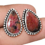 Natural Rhodonite Pear Shape Gemstone 925 Sterling Silver Stud Earrings