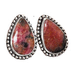 Natural Rhodonite Pear Shape Gemstone 925 Sterling Silver Stud Earrings