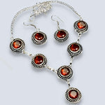 Handmade Garnet Round Gemstones .925 Silver Necklace and Earrings Set