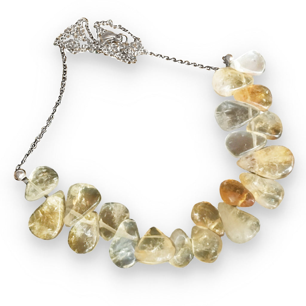 Genuine Citrine Pears Gemstone Necklace Hypo allegenic Non Tarnish Stainless Steel