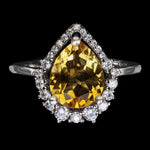 Natural Unheated Citrine Pear , AAA White Cubic Zirconia Solid .925 Silver,14K White Gold Ring Size 7 / O