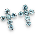 Natural Unheated Aquamarine Gemstone Solid .925 Sterling Silver Cross Stud Earrings