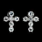 Natural Unheated Aquamarine Gemstone Solid .925 Sterling Silver Cross Stud Earrings