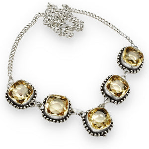 Elegant Faceted Citrine Square Gemstones  .925 Sterling Silver Plated Necklace