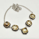 Elegant Faceted Citrine Square Gemstones  .925 Sterling Silver Plated Necklace