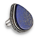 Handmade Natural Lapis Lazuli Pear Gemstone .925 Silver Ring Size US 8 or Q