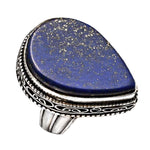 Handmade Natural Lapis Lazuli Pear Gemstone .925 Silver Ring Size US 8 or Q