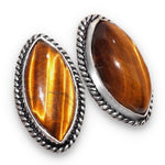 Natural Tigers Eye Marquise Gemstone .925 Sterling Silver Stud Earrings