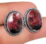 Natural Rhodonite Oval Gemstone 925 Sterling Silver Stud Earrings