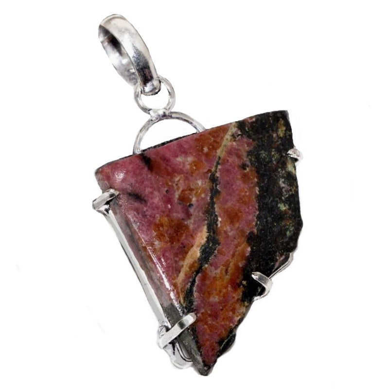 Handmade Natural Rhodonite Gemstone 925 Silver Pendant