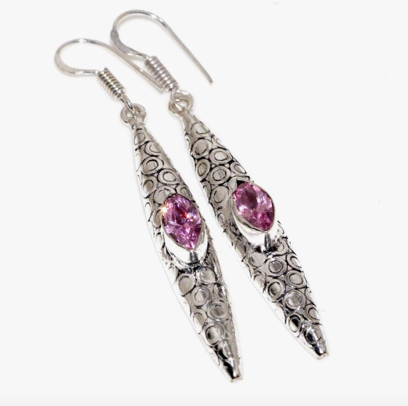 Handmade Pink Topaz Marquise Gemstones .925 Silver Drop Dangle Earrings