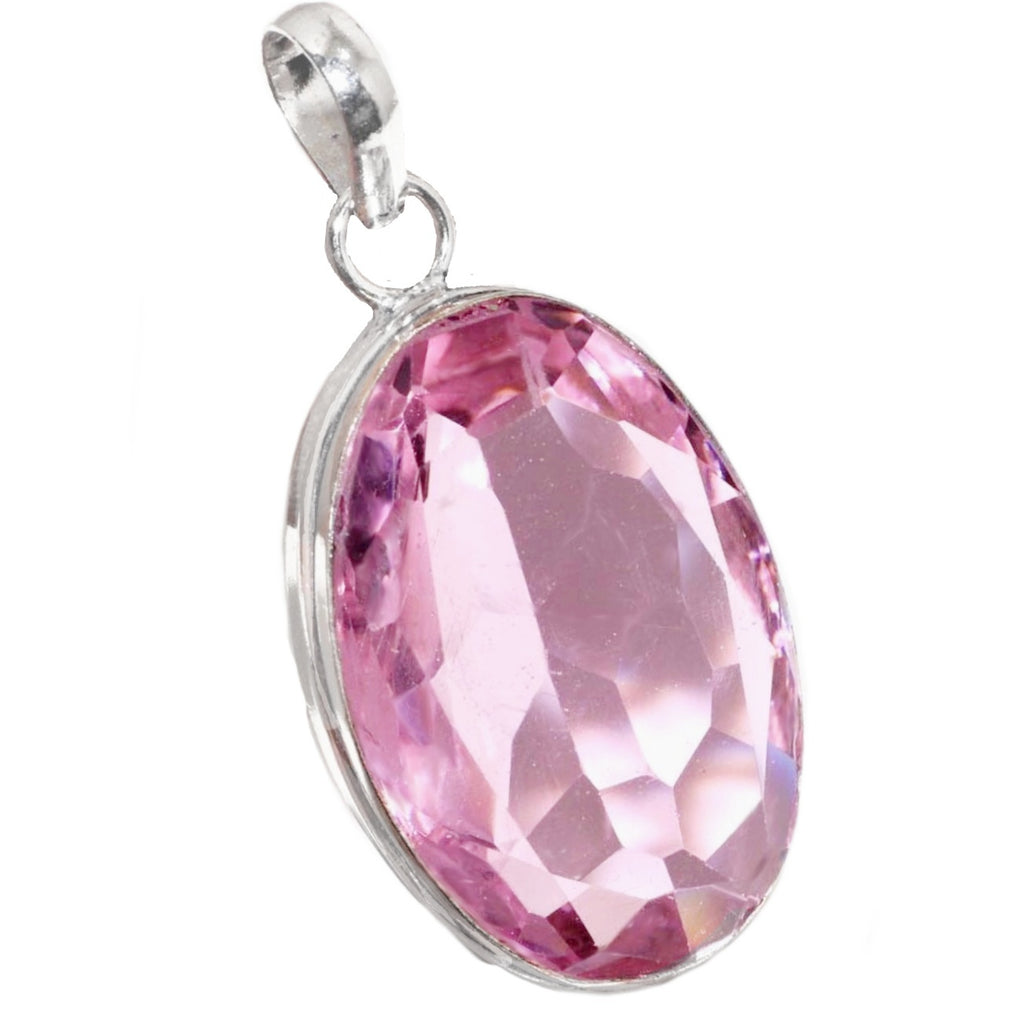 Handmade Simulated Pink Topaz Pear Shape Gemstones .925 Silver Pendant