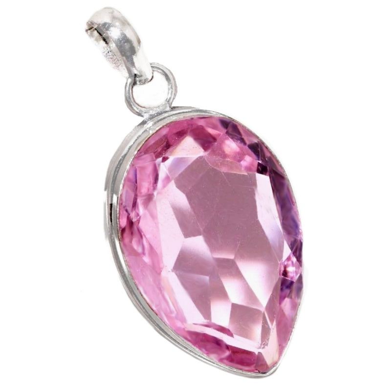 Handmade Simulated Pink Topaz Pear Shape Gemstones .925 Silver Pendant