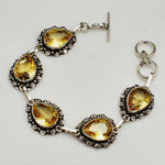 Handmade Faceted Sunny Citrine Pear Gemstones .925 Sterling Silver Plated  Bracelet