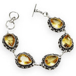 Handmade Faceted Sunny Citrine Pear Gemstones .925 Sterling Silver Plated  Bracelet