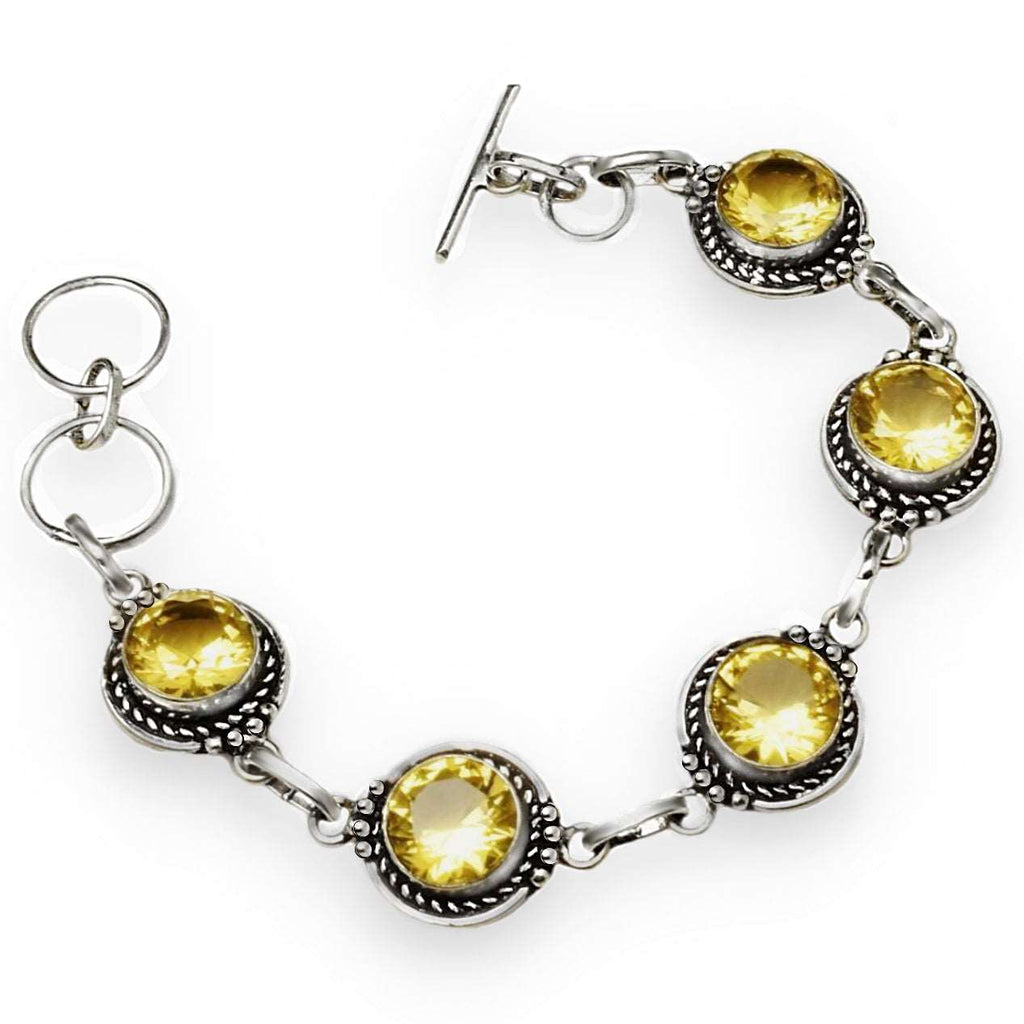 Handmade Faceted Sunny Citrine Round Gemstones .925 Sterling Silver Plated  Bracelet