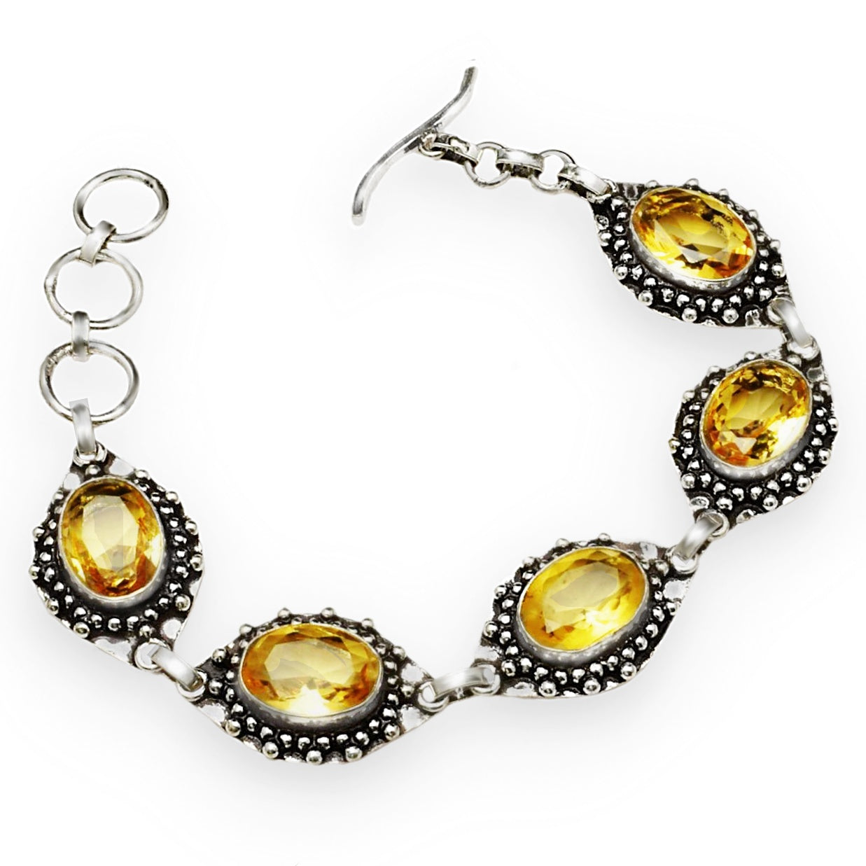 Handmade Faceted Sunny Citrine Oval Gemstones .925 Sterling Silver Plated  Bracelet