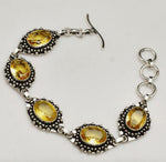 Handmade Faceted Sunny Citrine Oval Gemstones .925 Sterling Silver Plated  Bracelet