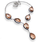 Handmade Elegant Morganite Pears Gemstone .925 Sterling Silver Necklace