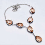 Handmade Elegant Morganite Pears Gemstone .925 Sterling Silver Necklace