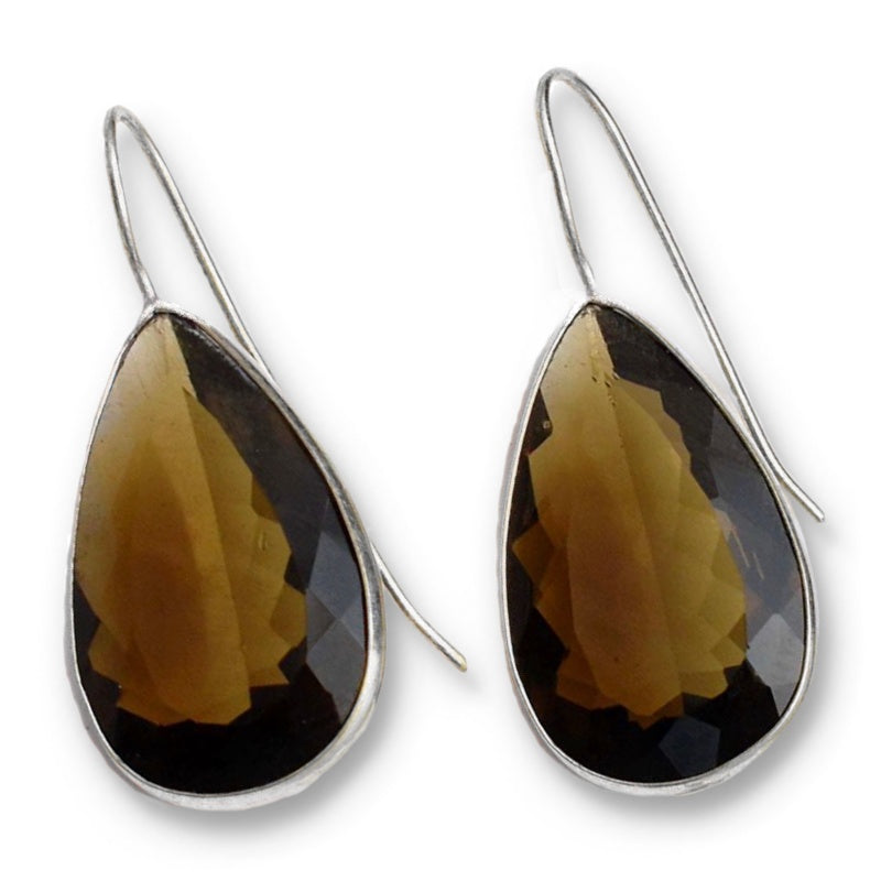 Handmade Smoky Topaz Gemstone Pears set in 925 Silver Dangle Earrings