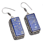 Natural Lapis Lazuli Rectangle Shape Gemstone .925 Silver Earrings