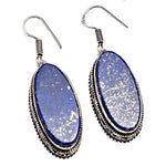 Handmade Natural Lapis Lazuli Oval Shape Gemstone .925 Silver Earrings