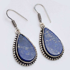 Natural Lapis Lazuli Pear Shape Gemstone .925 Silver Earrings