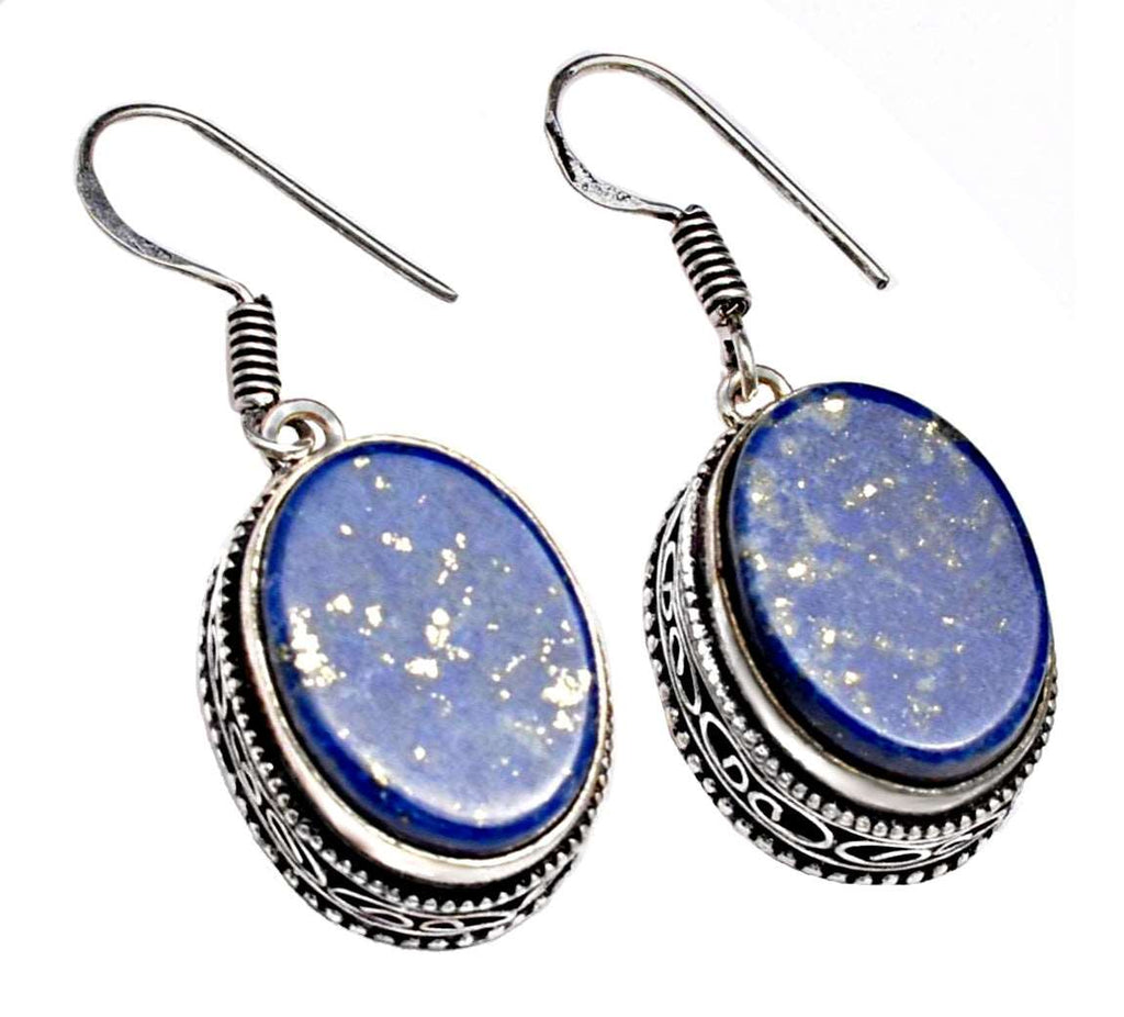 Handmade Natural Oval Lapis Lazuli Gemstone .925 Silver Earrings