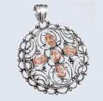 Handmade Antique Style Set Faceted Morganite Oval Gemstones .925 Silver Pendant