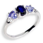 Natural Unheated Tanzanite, Blue Sapphire Solid 925 Sterling Silver 14K White Gold Ring SZ 8 /Q