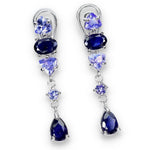 Natural Unheated Tanzanite, Blue Sapphire in Solid 925 Sterling Silver 14K White gold Earrings