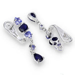 Natural Unheated Tanzanite, Blue Sapphire in Solid 925 Sterling Silver 14K White gold Earrings