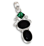 Handmade Emerald Quartz, Black Onyx Gemstone .925 Sterling Silver Pendant