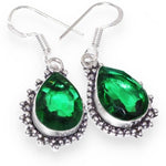 Handmade Faceted Emerald Quartz Pears Gemstone .925 Silver Earrings