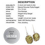 Handmade Peruvian Natural Golden Pyrite Nugget Solid .925 Sterling Silver Earrings