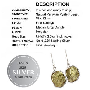 Handmade Peruvian Natural Golden Pyrite Nugget Solid .925 Sterling Silver Earrings