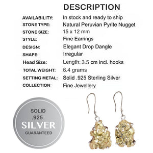 Natural Peruvian Pyrite Rough Gemstone Solid .925 Sterling Silver Earrings