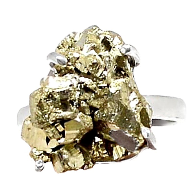 Handmade Natural Peruvian Golden Pyrite  set in Solid .925 Sterling Silver Ring Size US 8/ Q