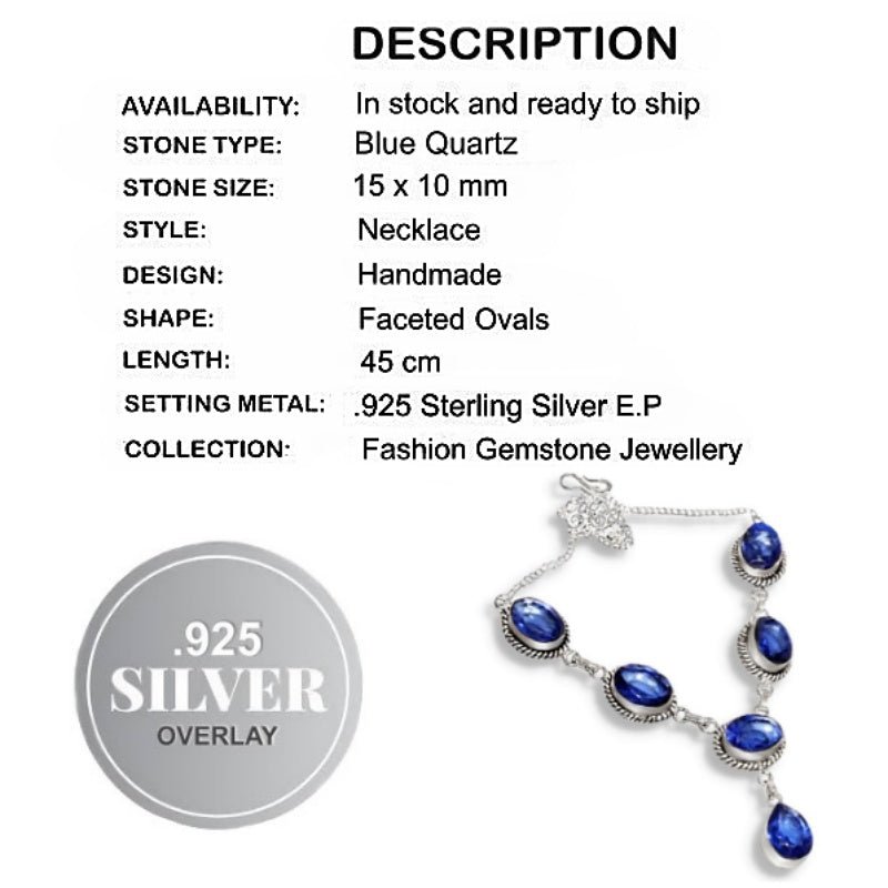 Handmade Blue Quartz Gemstone .925 Silver Necklace