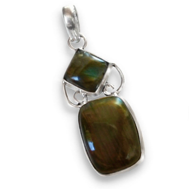 Natural Fiery Labradorite Gemstone .925 Silver Pendant